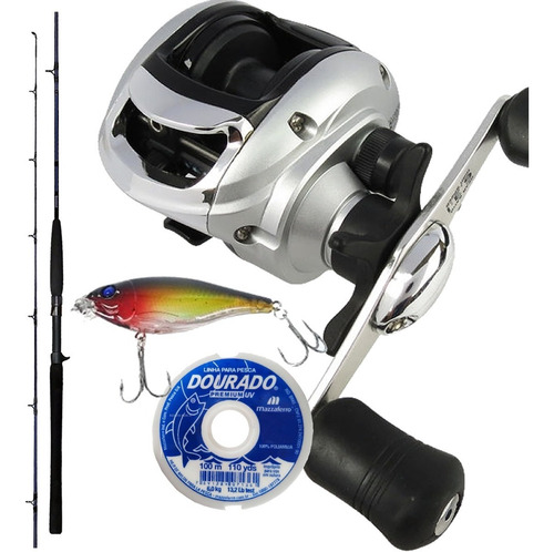 Kit Pesca Carretilha Arena Linha Mono Isca Artificial Vara