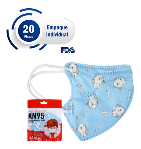 Imagen 1 de 4 de Cubrebocas Infantil Kn95 Certificado 5 Capas 20 Piezas