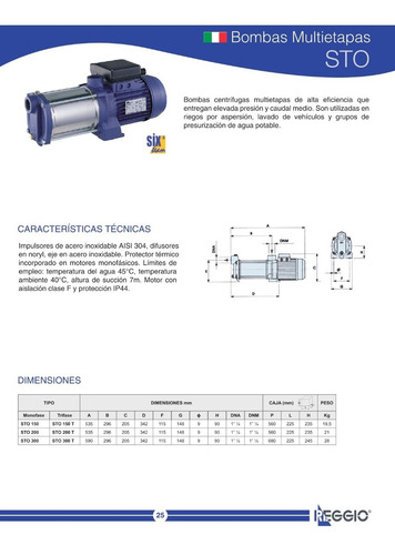Bomba Centrifuga Multietapas Reggio Sto 200 2hp 220v