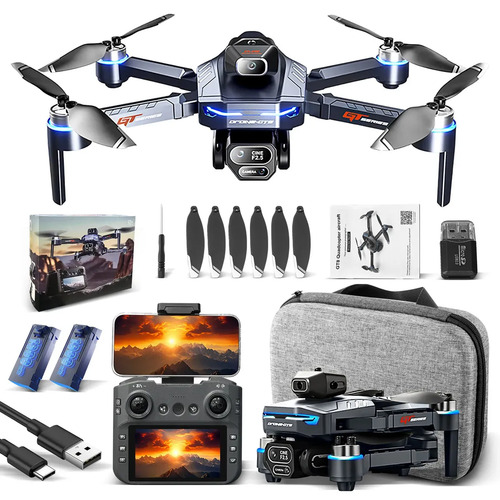 Drone Profissional Gt8 Dobrável Dual Cam Preto + 2 Baterias Drone Battery Controle Remoto Drone Câmera Hd 4k