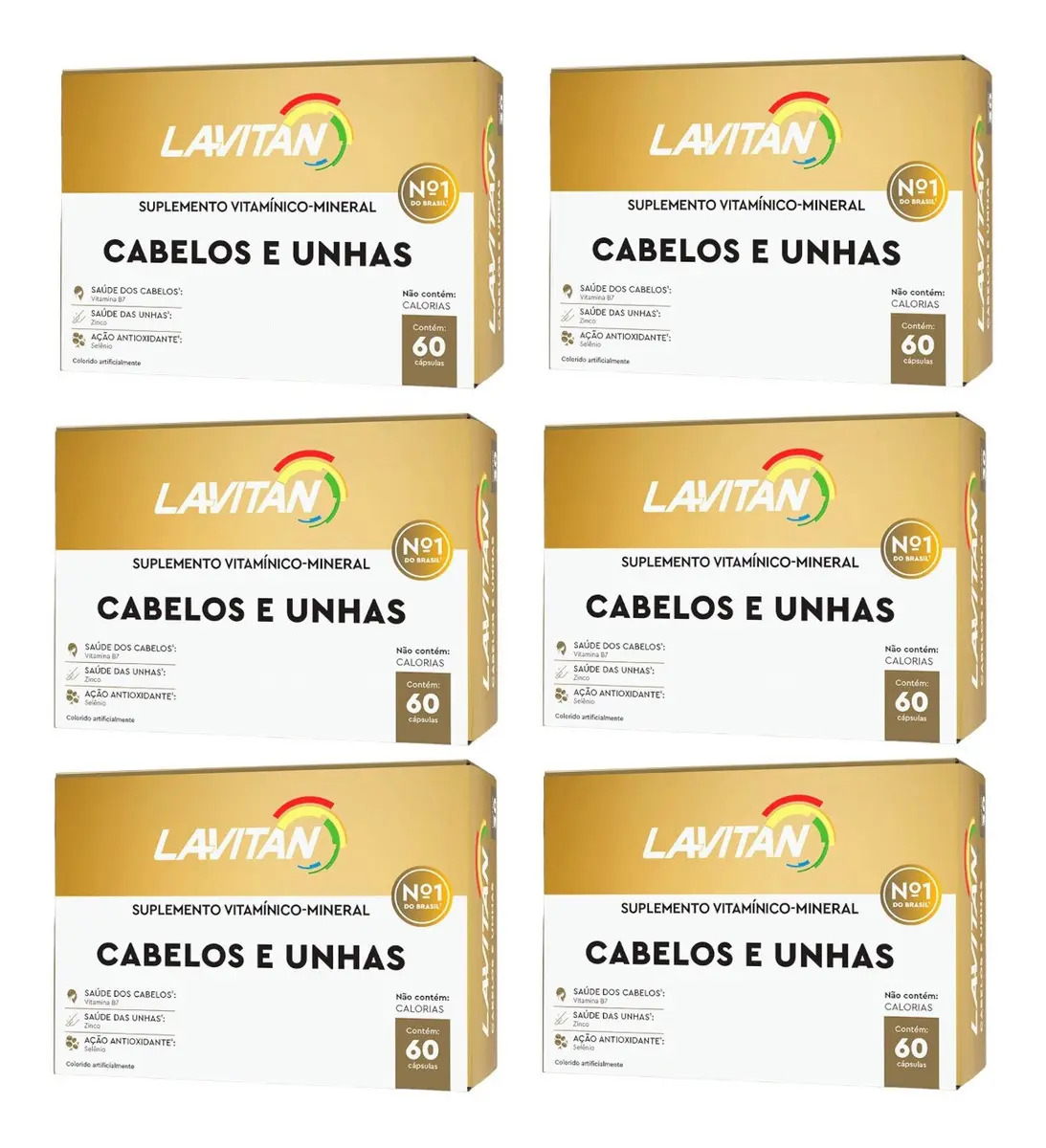 Kit 6 Caixas Lavitan Mais Hair Cabelos E Unhas 60 Cápsulas (360 Cápsulas) Sem Sabor