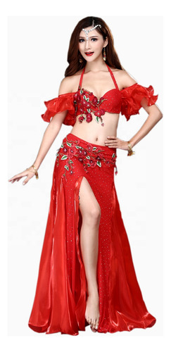 Roupa De Performance De Dança Do Ventre Conspícua Com Flores