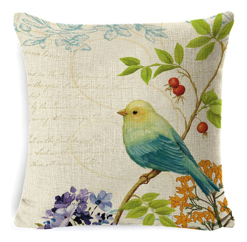 Fundas Cojines Almohada Decorativos Lino Algodón 4pcs 45cm Pájaros