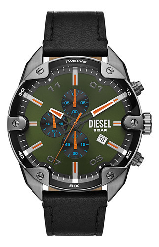 Reloj Para Hombre Diesel Dz4626 Con Cronografo. Color de la correa Negro Color del bisel Plateado Color del fondo Verde