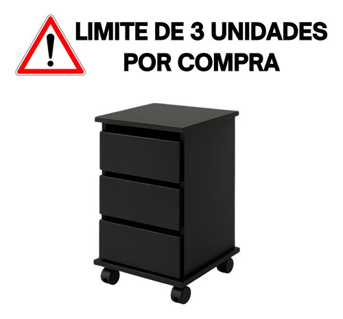 Gaveteiro 62cm Com Rodas Para Escritório 3 Gavetas