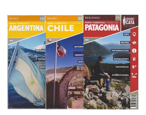 Kit Com Três Mapas Dobraveis (argentina, Chile E Patagonia)
