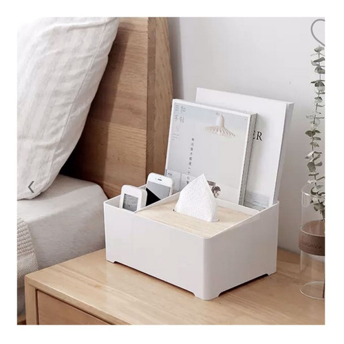 Imagen 3 de 9 de Porta Pañuelos Con Organizador Blanco Con Madera