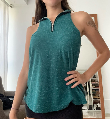 Musculosa Suelta Brillos Lurex Con Cierre Plus Size