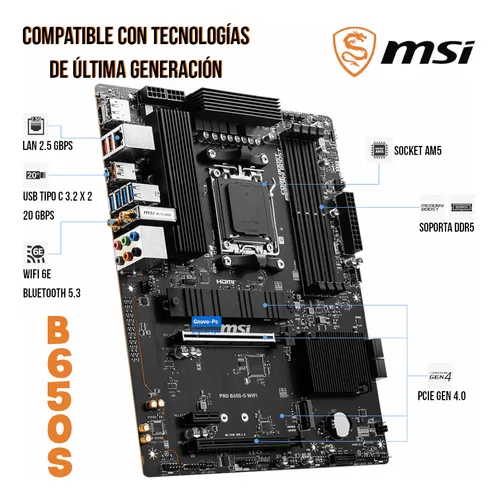 Mother Board Gamer B650 S Msi Wifi 6 6e Amd Am5 Ryzen Ddr5