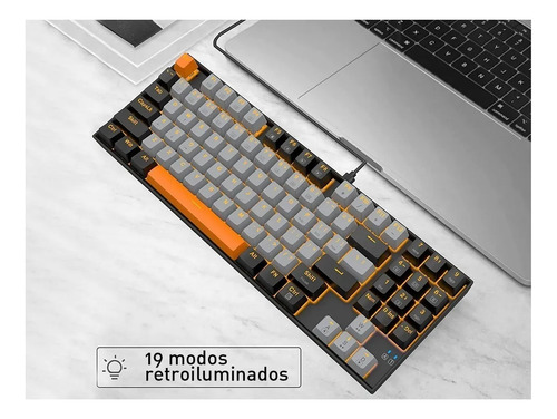 Teclado Gamer Color Gris Y Negro Con Luz Naranja Inglés Us Negro Inglés Us