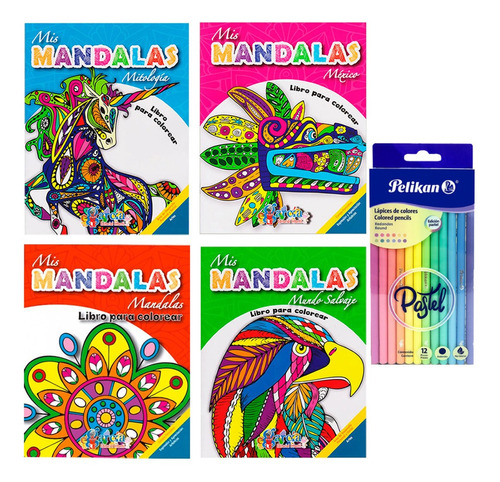 Regalo + 12 Colores Pastel D Madera + Set 4 Libros Mandalas 
