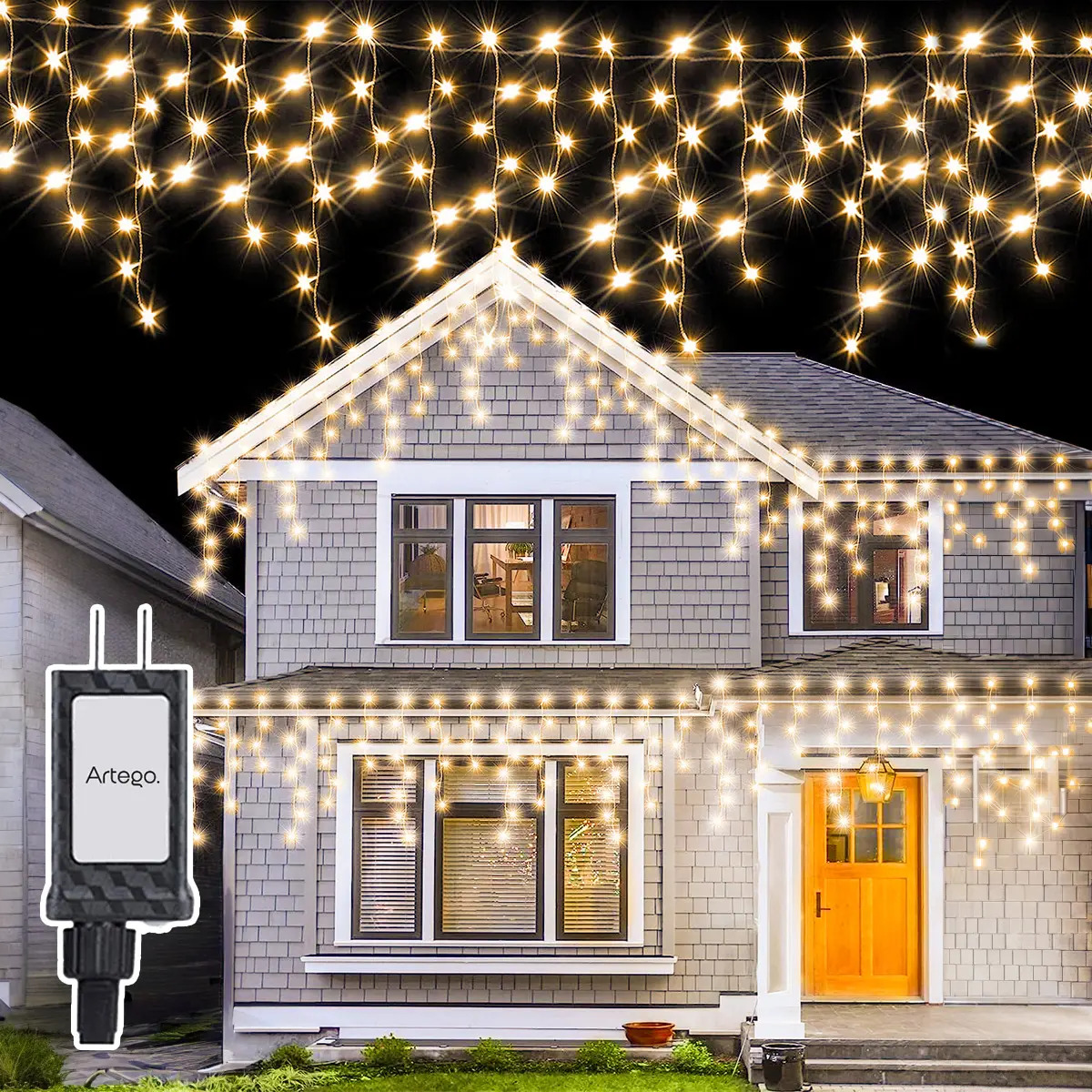 Serie Luces Cascada Icicle Lights 192 Led 5m Navidad Eventos Luces Luz Cálida - Cable Transparente