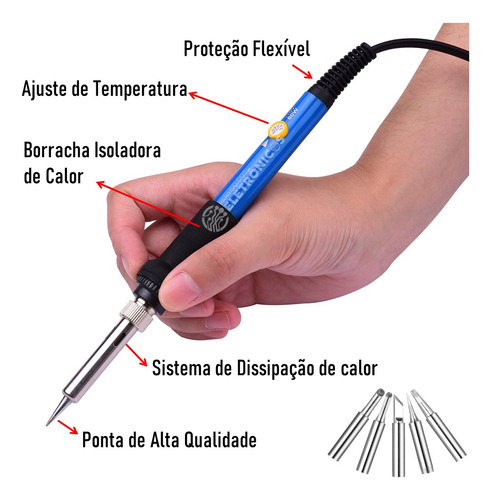 Ferro De Solda Regulagem + Estanho Temperatura 60w 6 Pontas