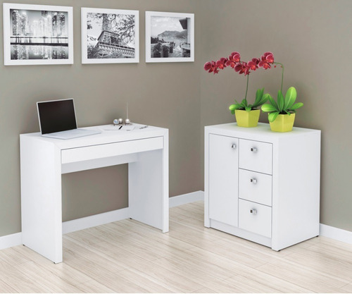 Escritorio Pc Con Cajon Hogar U Oficina Moderno Me4107 Color Blanco