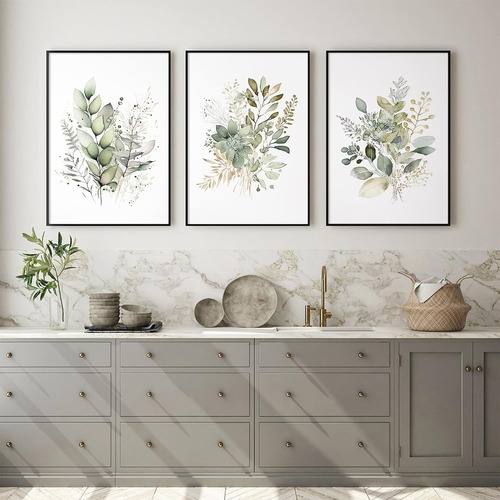 Juego De 3 Arte Botánico Para Pared De Acuarela, Lienzo Flor