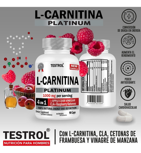 Imagen 4 de 7 de L-carnitina Platinum 1000mg | 4 En 1 | Testrol 90 Cap