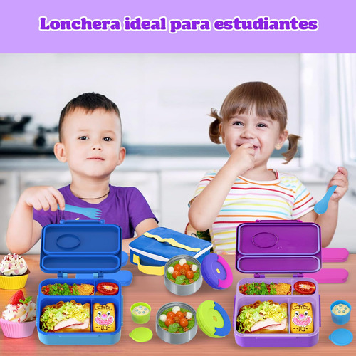 A Bento Box Para Niños, Azul, 4 Compartimentos, Aislado