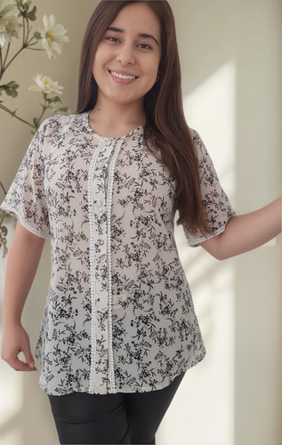 Blusa Extra 36 38 40 42 Estampada Con Botones De Fiesta