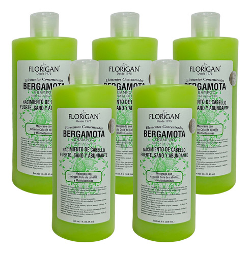Shampoo Bergamota Florigan 1lt Crecimiento De Cabello Pack 5