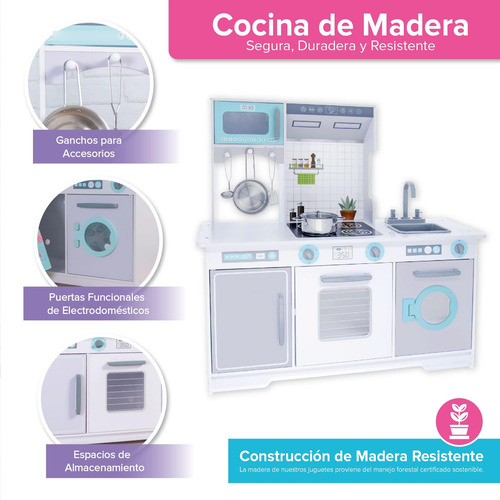 Cocina De Madera Para Niños Con Accesorios Color Blanco