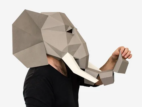 Máscara Elefante Con Trompa Móvil Halloween Poligonal 3d