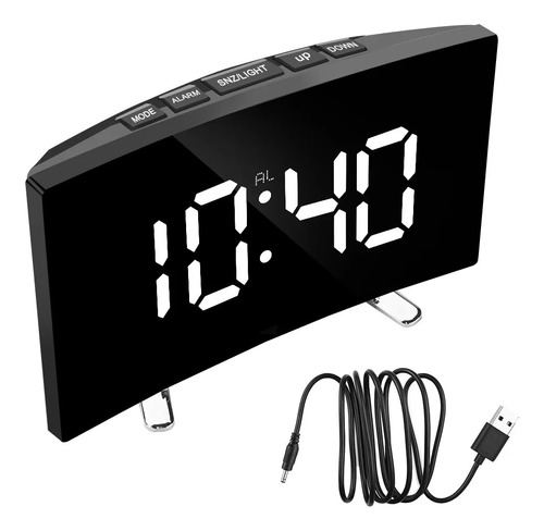 Reloj Digital Con Espejo Curvo Regulable De 7 Pulgadas Para