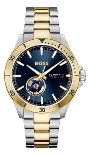 Hugo Reloj Hombre Automático, Correa Metálica, Azul/dorado