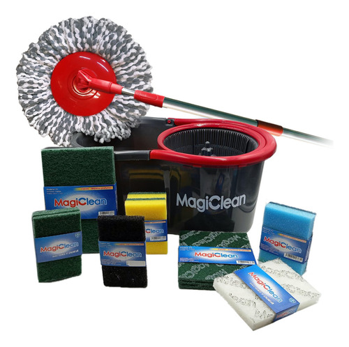 Kit Mop Trapeador Mágico M2 + Fibras De Limpieza De Color Gris Oscuro