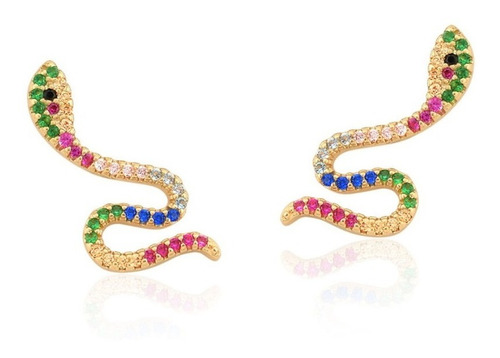 Brinco Ear Cuff Cobra Em Zircônias Colors Banhado A Ouro