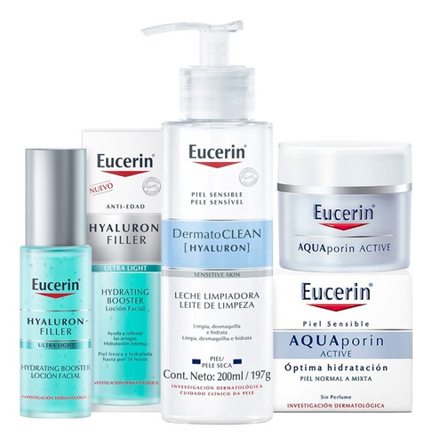 Kit Hidratación Facial Básica Eucerin Leche, Serum Y Crema