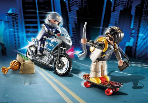 Imagen 2 de 7 de Playmobil Policia Persecucion Ladron Moto Starter Pack 70502