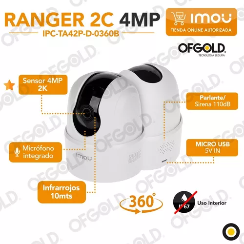 IMOU RANGER 2 - Cámara Domo 360° 1080 HD, Alarma de sonido anómalo, Sirena Incorporada, Visión nocturna, Audio bidireccional