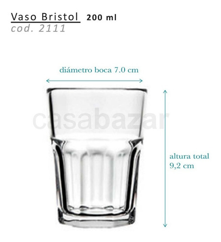 Imagen 2 de 7 de Vaso Vidrio Bristol Soda 200 Ml Nadir Cod.2111 X24 Unidades