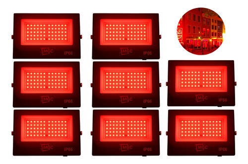 Kit 8 Refletor 200w Vermelho Iluminação Led Resistente Água