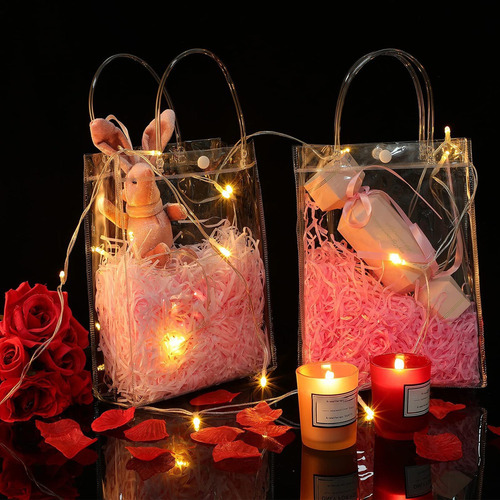 50 Bolsas De Regalo De Pvc Transparente Con Asas De Plástico