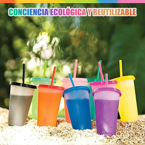 Vasos Magicos Cambian De Color Con Tapa Y Popote 710ml 20pzs