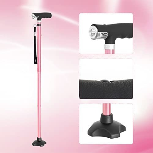 Baston Plegable Con Dos Luces Led, Altura Regulable - Rosa