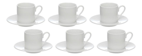 Jogo Xícaras Café Brancas Com Pires 12 Peças Porcelana 90ml