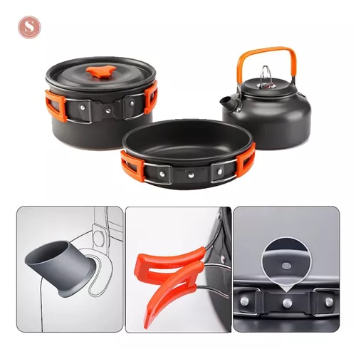 Set Cocina Ollas Cocinilla Tetera Camping DS-308