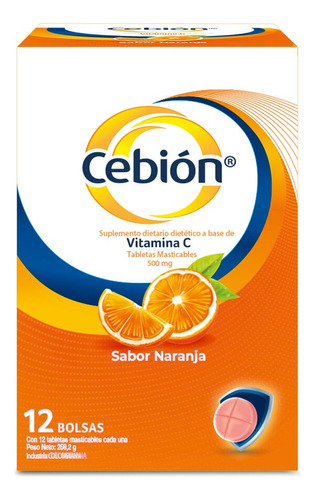 Tabletas Cebion Masticables Vitamina C Sabor A Naranja 259g