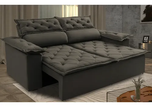 Sofá 3 Lugares Retrátil e Reclinável Cama inBox Compact 1,80m Velusoft Café