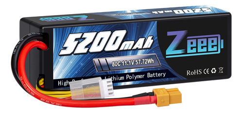 Zeee 3s Mah Lipo Batería 11.1v 80c Caso Duro Con Conector .