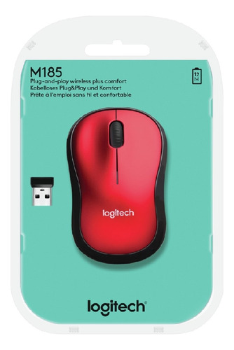 Mouse Logitech Inalambrico M185 - Rojo