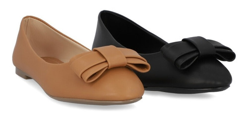 Zapato Mujer De Piso Color Camel Y Negro Duo Pack #074