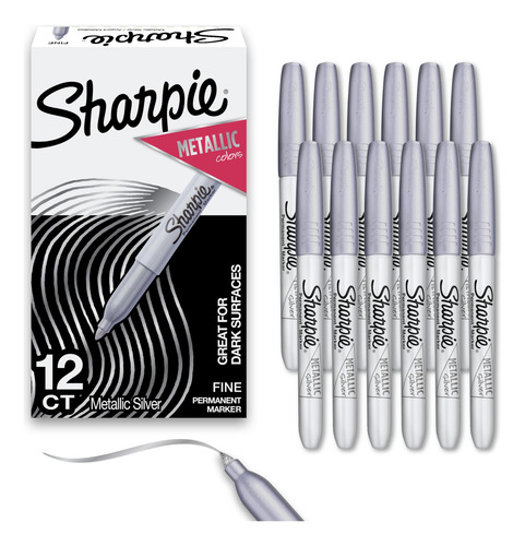 Marker Set Sharpie Metallic Permanent Fine Tip Silver 12pc