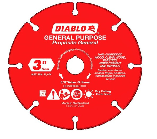 Disco Diablo Carbide 76mm - Disco Multipropósito Eje -3/8 Color Rojo