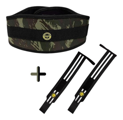 Kit Cinturão Agachamento Lpo Cross Camuflado + Munhequeira