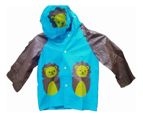 Impermeable Niño Poncho Azul Leon Primaria Lluvia Capa