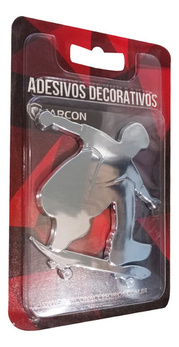 Emblema Adesivo Decorativo Skate Skatista Relevo Cromado