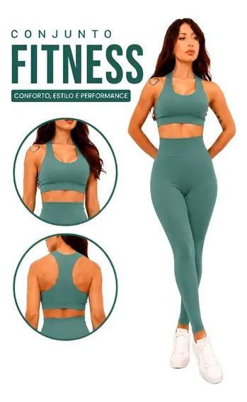 Conjunto Academia Poliamida Fitness Top Calça Canelado Verde Canelado G/gg (40-44)